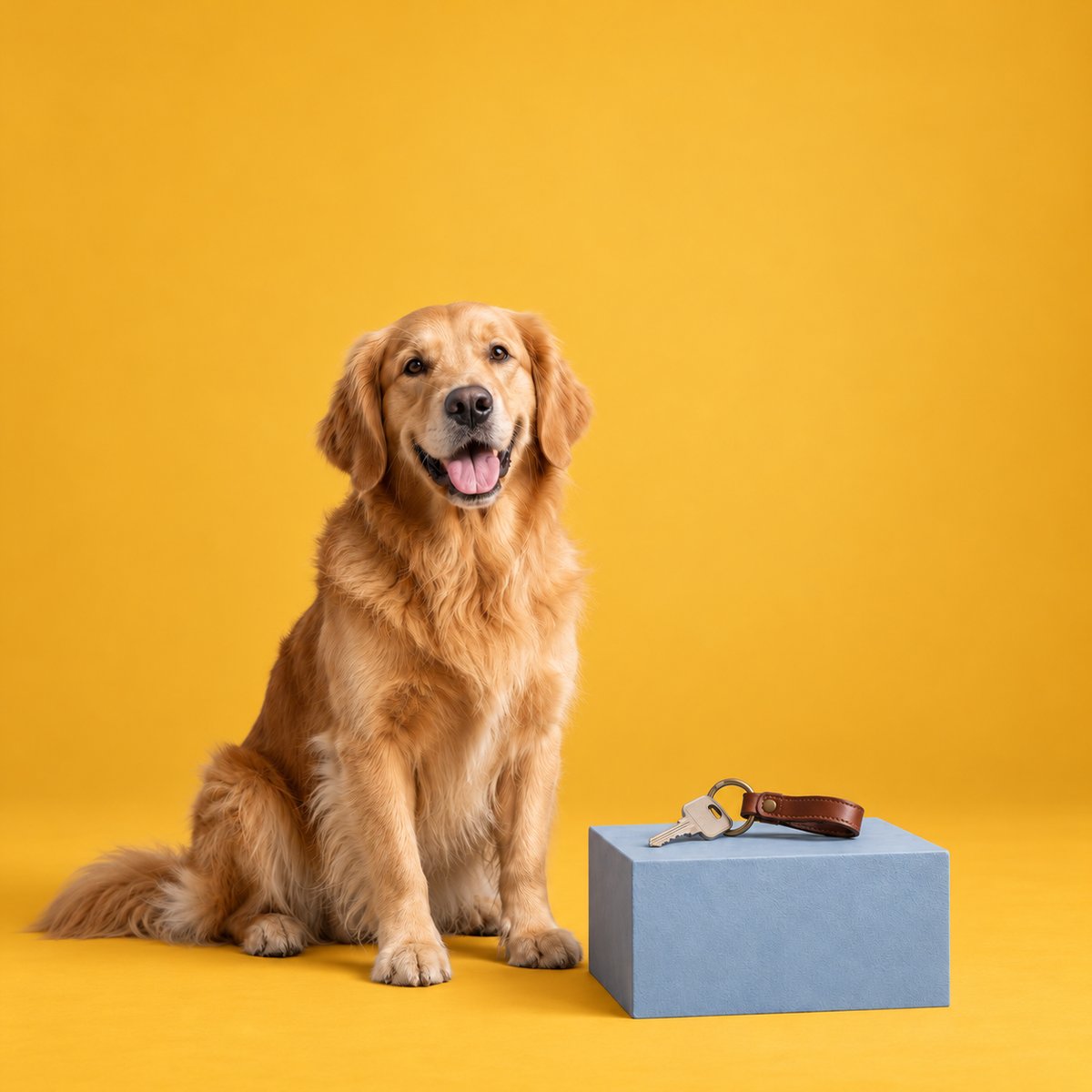 Illustratief campagnebeeld van een hond en een huissleutel